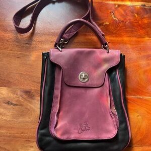 Fluevog Saturna Bag- Purple/Black leather